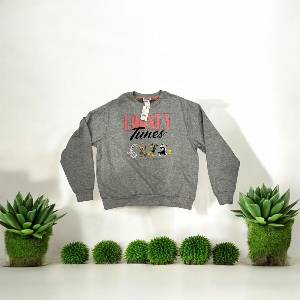 LOONEY TUNES “THAT’S ALL FOLKS” GRAY SWEATSHIRT. SIZE LARGE